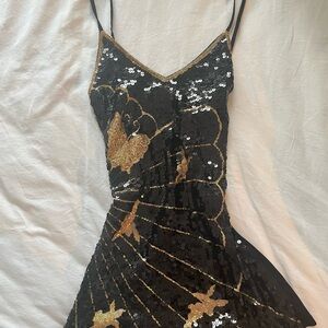 Ibiza vintage beaded black and gold butterfly Sequin mini Dress